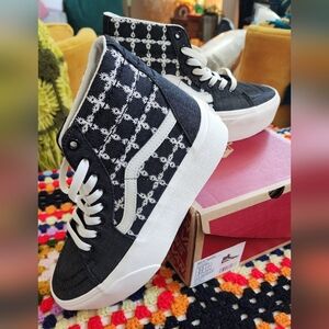 Vans Shoes Old Sko Tapered Embroidered Denim Black Size 8 New